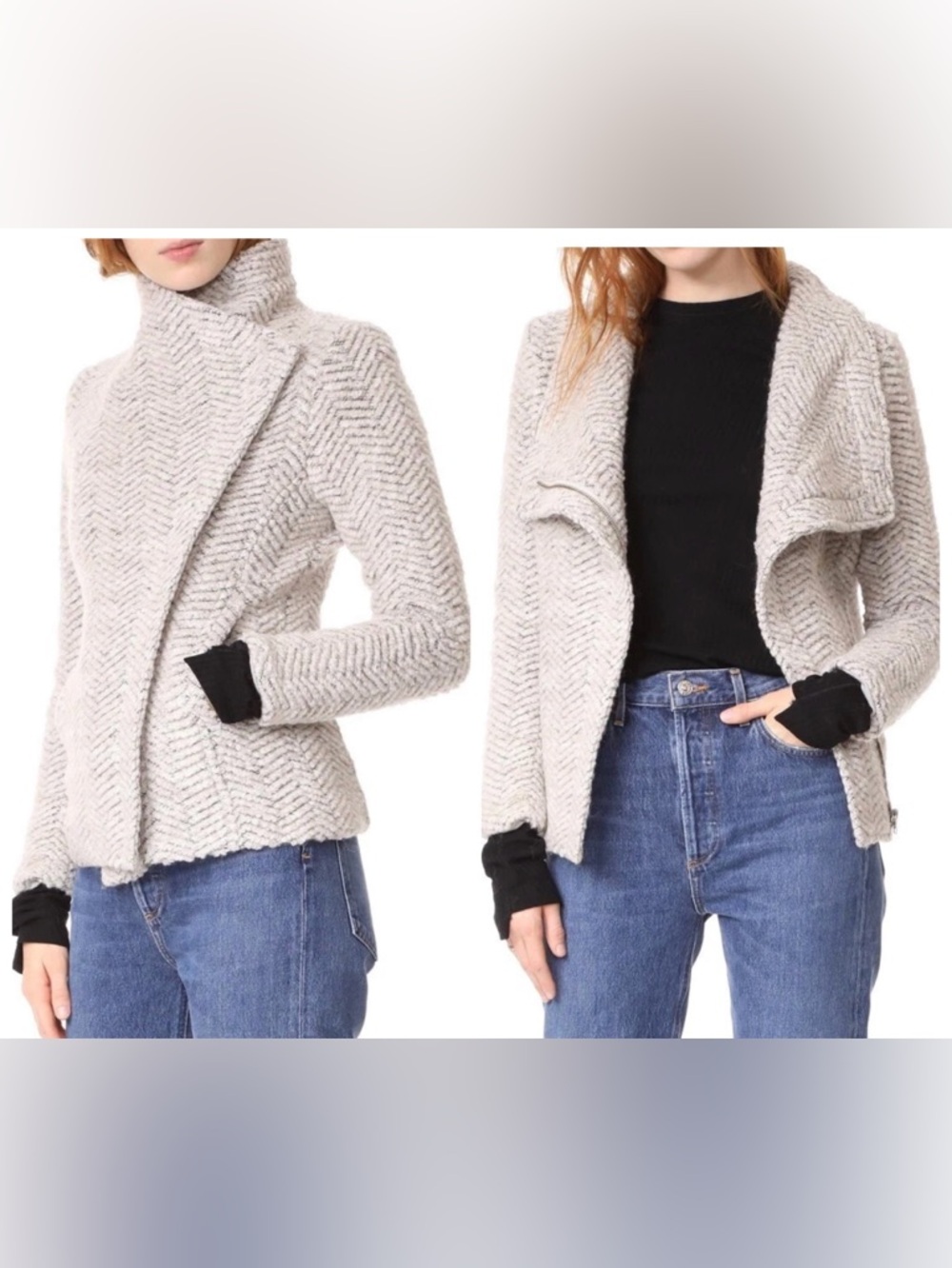 cupcakes & cashmere Heathered Cream Chevron Knit Asymmetrical Jacket
